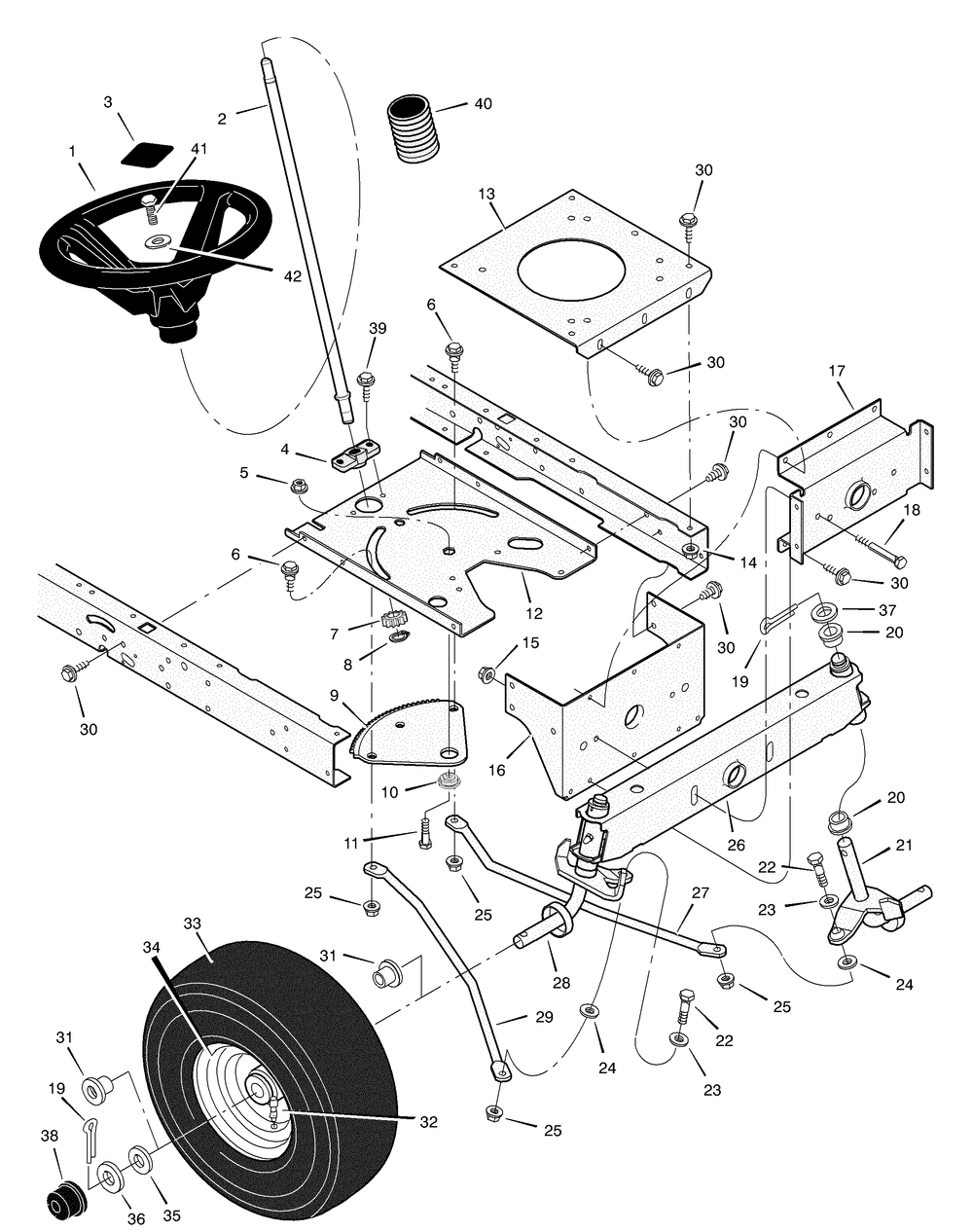 Steering Diagram and Parts List for 385000X68A 2004 Briggs and Stratton Lawn Tractor